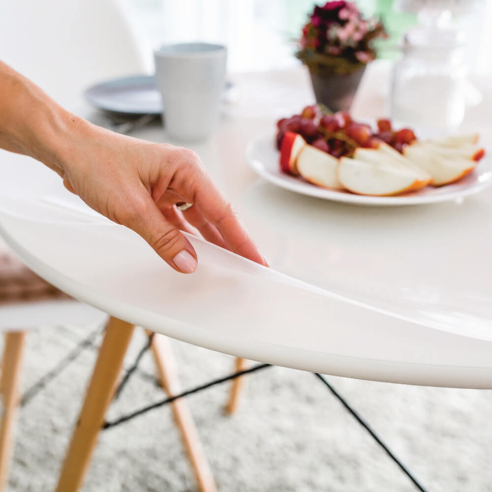 ANRO Pellicola protettiva per il tavolo, in PVC, trasparente, 2 mm,  rotonda, bordo dritto, 90°, dimensioni: 125 cm.